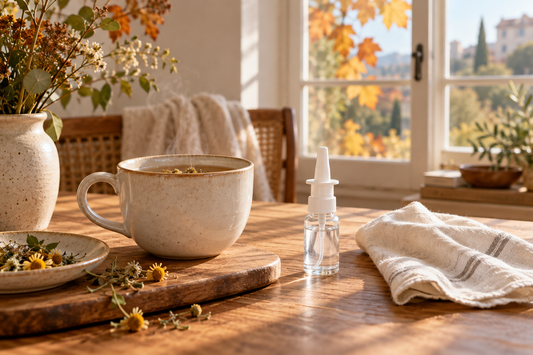 Tisane chaude au miel près d'une fenêtre pour apaiser une gorge irritée